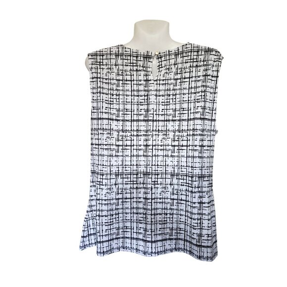 NEW Calvin Klein Black & White Pleated Sleeveless Top - Picture 3 of 5